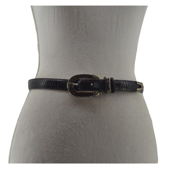 Brighton Accessories - Brighton Croc Women Size 30 Belt Medium Embossed #40253 Black Leather Silver